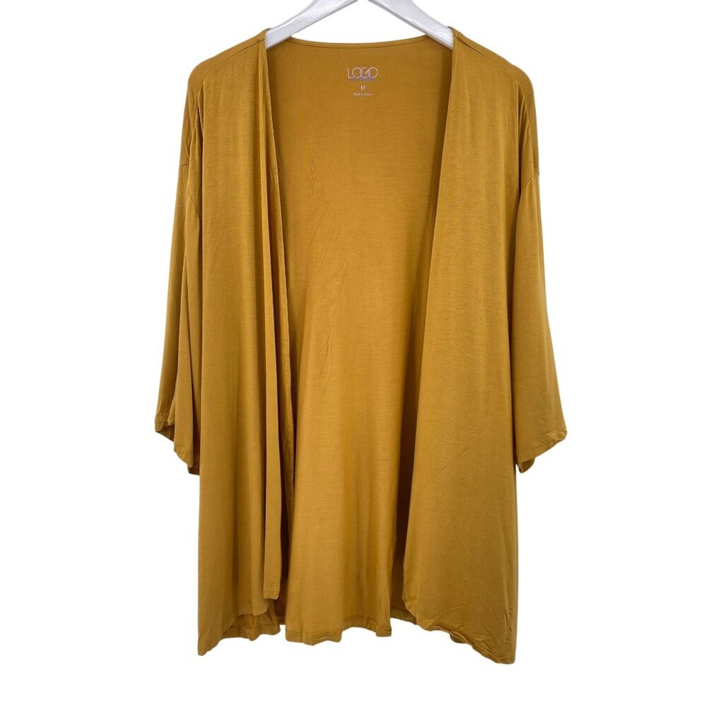 Logo Layers short sleeve jersey knit cardigan size medium mustard yellow